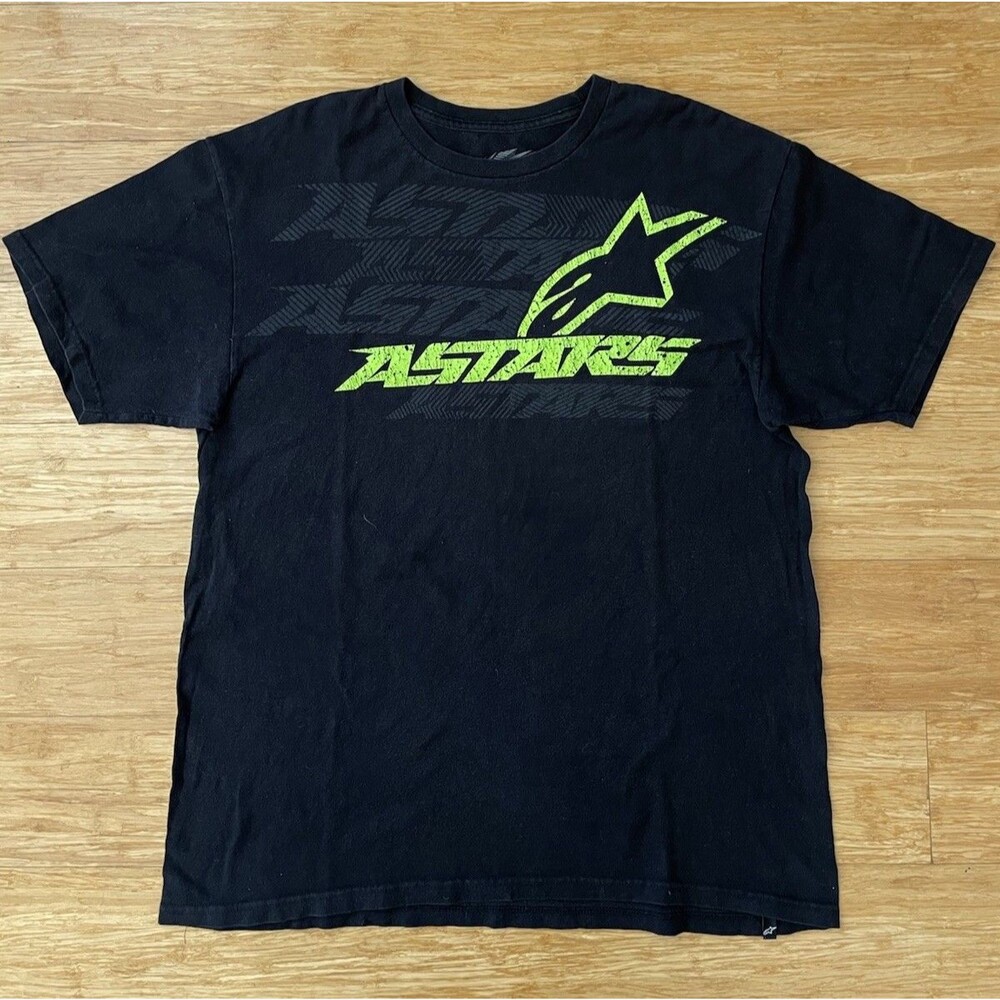 Alpinestars Men’s Large Black Neon Green Logo Graphic T-Shirt Motocross MX